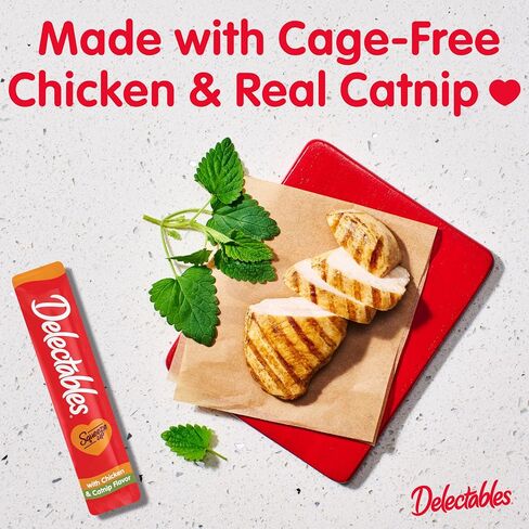 Hartz Delectables Squeeze Up Interactive Lickable Wet Cat Treats for Adult & Senior Cats, Chicken with Catnip, 32 Count in Saudi Arabia