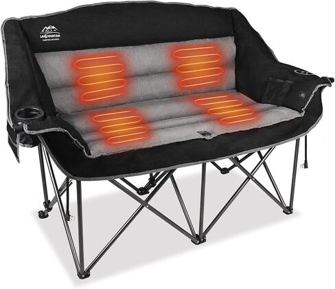 Fully Padded Folding Double Camping Chairs,Comfy Oversized Loveseat Lawn Chair w/Wine Glass Holder,Cup Holder,Heavy Duty Outdoor Portable Camp Couch Support 600 Lbs,Dark Green in Saudi Arabia