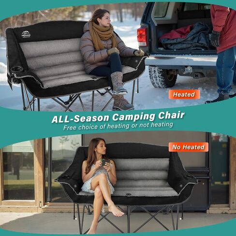 Fully Padded Folding Double Camping Chairs,Comfy Oversized Loveseat Lawn Chair w/Wine Glass Holder,Cup Holder,Heavy Duty Outdoor Portable Camp Couch Support 600 Lbs,Dark Green in Saudi Arabia