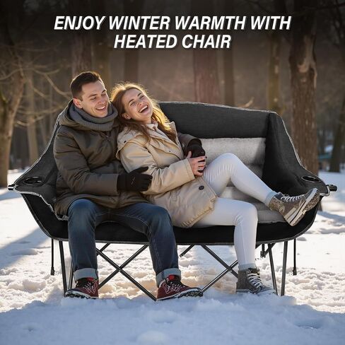 Fully Padded Folding Double Camping Chairs,Comfy Oversized Loveseat Lawn Chair w/Wine Glass Holder,Cup Holder,Heavy Duty Outdoor Portable Camp Couch Support 600 Lbs,Dark Green in Saudi Arabia