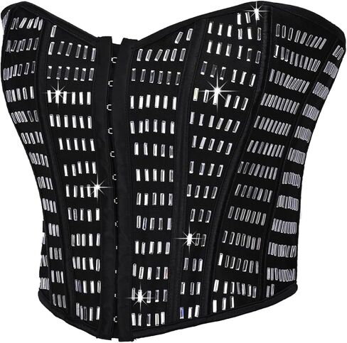 C'SHIN EXX Women’s Rhinestone Corset Top Sparkly Sequin Corset Crop Top with Lace Up Back Bling Bustier for Club & Party in Saudi Arabia