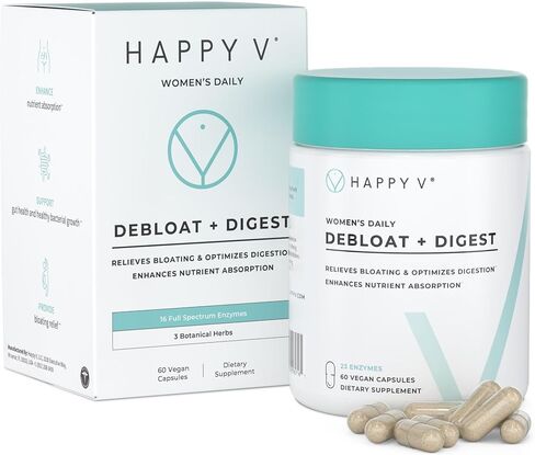 Happy V Debloat + Digest – Digestive Enzymes for Women to Support Bloating, Gas, Constipation, Gut Health, and Nutrient Absorption – Stomach Comfort & Digestion Support Supplement – 60 Vegan Capsules in Saudi Arabia