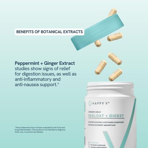 Happy V Debloat + Digest – Digestive Enzymes for Women to Support Bloating, Gas, Constipation, Gut Health, and Nutrient Absorption – Stomach Comfort & Digestion Support Supplement – 60 Vegan Capsules in Saudi Arabia