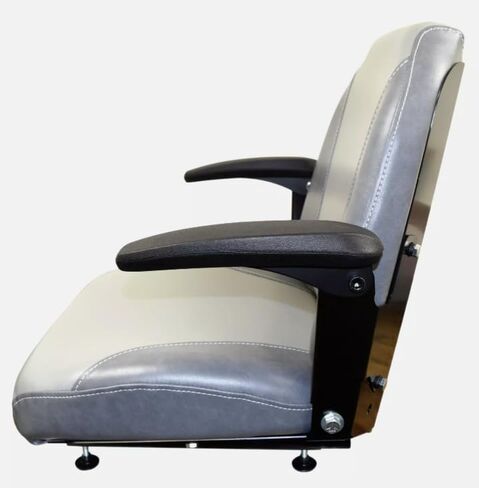 Gray Lawn Mower Seat with Armrests & Slides Compatible with Exmark Bobcat Dixie Snapper Toro Bad Boy Gravely Grasshopper Husqvarna Hustler & more; fits Skid Steers & Tractors; Drilling May Be Required in Saudi Arabia