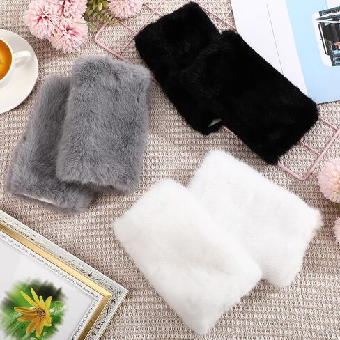 3 Pcs Women Fingerless Faux Fur Gloves Plush Furry Mittens Soft Fluffy Winter Half Finger Arm Warmer Cold Weather in Kuwait