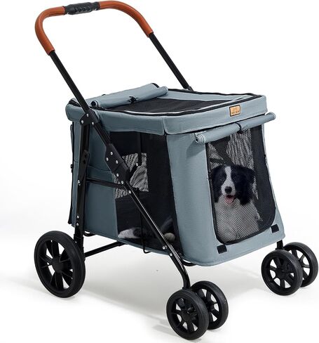 4 Wheels Pet Stroller for Small/Medium Dogs- One Button Fold, Adjustable Mesh Windows and Shades, 360° Swivel Front Wheels and Rear Wheel Brake in Saudi Arabia