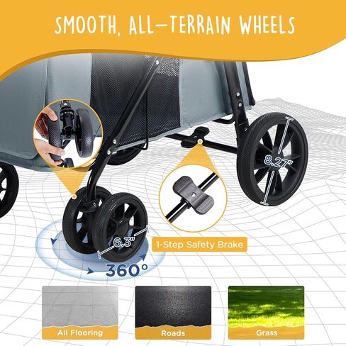 4 Wheels Pet Stroller for Small/Medium Dogs- One Button Fold, Adjustable Mesh Windows and Shades, 360° Swivel Front Wheels and Rear Wheel Brake in Saudi Arabia