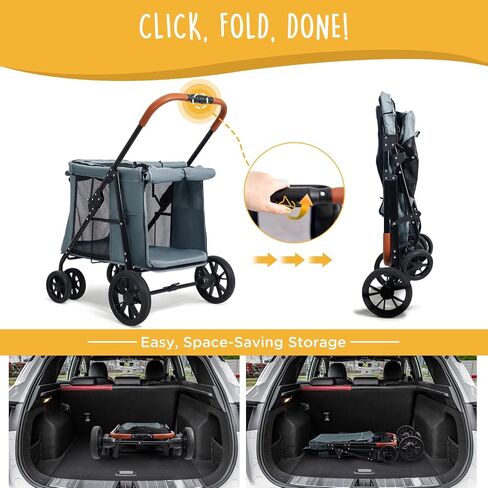 4 Wheels Pet Stroller for Small/Medium Dogs- One Button Fold, Adjustable Mesh Windows and Shades, 360° Swivel Front Wheels and Rear Wheel Brake in Saudi Arabia