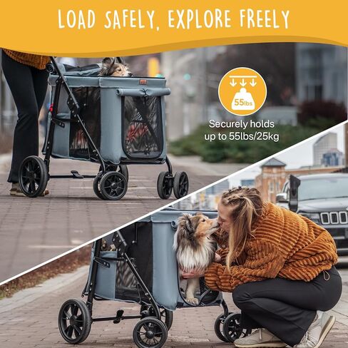4 Wheels Pet Stroller for Small/Medium Dogs- One Button Fold, Adjustable Mesh Windows and Shades, 360° Swivel Front Wheels and Rear Wheel Brake in Saudi Arabia