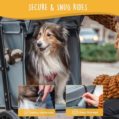 4 Wheels Pet Stroller for Small/Medium Dogs- One Button Fold, Adjustable Mesh Windows and Shades, 360° Swivel Front Wheels and Rear Wheel Brake in Saudi Arabia