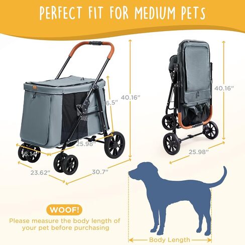 4 Wheels Pet Stroller for Small/Medium Dogs- One Button Fold, Adjustable Mesh Windows and Shades, 360° Swivel Front Wheels and Rear Wheel Brake in Saudi Arabia
