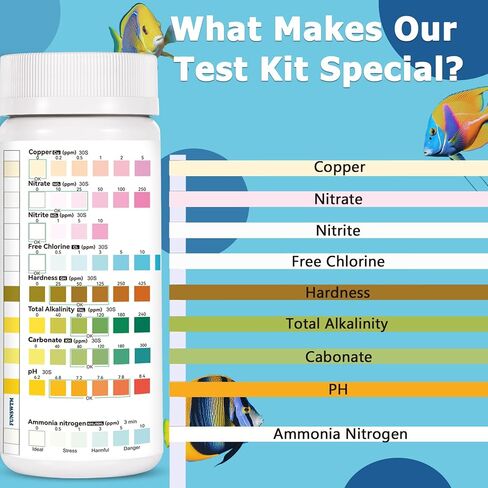 Aquarium Water Test Kit for Freshwater: 125ct 9 in 1 Aquarium Test Strips for Fish Tank Monitor pH Chlorine Hardness Nitrate, Nitrite,ect in Saudi Arabia