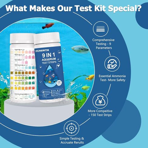 Aquarium Water Test Kit for Freshwater: 125ct 9 in 1 Aquarium Test Strips for Fish Tank Monitor pH Chlorine Hardness Nitrate, Nitrite,ect in Saudi Arabia