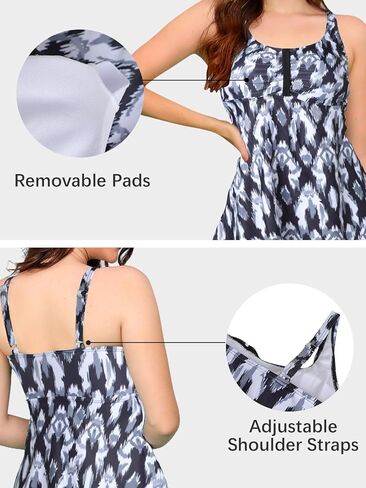 ECUPPER Women Plus Size Tankini Swimsuits Two Piece Swim Dress Modest Skirt Bathing Suit Adjustable Straps Swim Top with Shorts Green 2XL in Kuwait