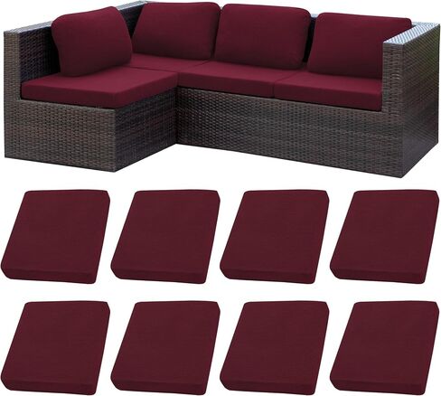 8Pcs Stretch Patio Cushion Covers,Outdoor Couch Covers Replacement,Outdoor Couch & Sofa Slipcovers,for Patio Furniture Cushion Covers,Washable Reusable Furniture Protector (Wine red,Cover Only) in Kuwait