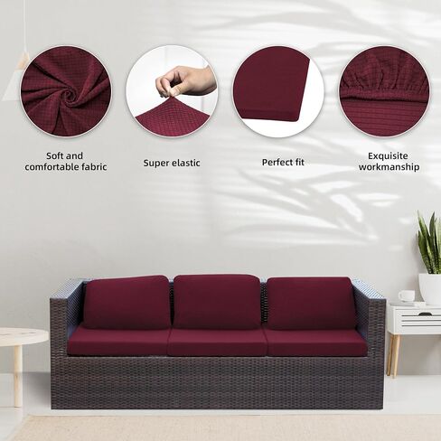 8Pcs Stretch Patio Cushion Covers,Outdoor Couch Covers Replacement,Outdoor Couch & Sofa Slipcovers,for Patio Furniture Cushion Covers,Washable Reusable Furniture Protector (Wine red,Cover Only) in Kuwait