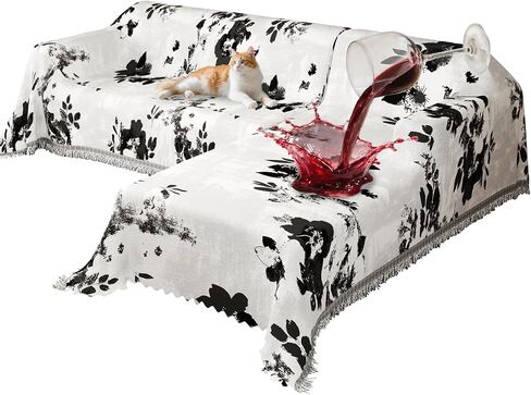 Sectional Couch Covers for Sectional Sofa 1OO% Waterproof L Shaped Couch Cover Blanket Dog Pet Friendly 2 pcs Chenille Washable L Shape Sofa Cover Protector (XX-Large, Black Flower) in Saudi Arabia