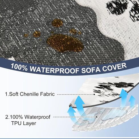 Sectional Couch Covers for Sectional Sofa 1OO% Waterproof L Shaped Couch Cover Blanket Dog Pet Friendly 2 pcs Chenille Washable L Shape Sofa Cover Protector (XX-Large, Black Flower) in Saudi Arabia