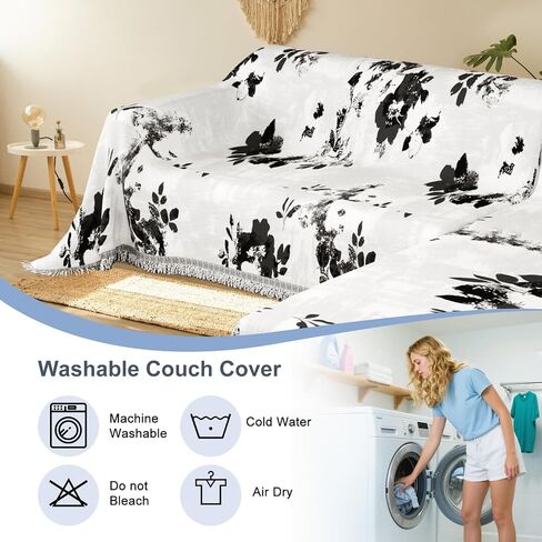 Sectional Couch Covers for Sectional Sofa 1OO% Waterproof L Shaped Couch Cover Blanket Dog Pet Friendly 2 pcs Chenille Washable L Shape Sofa Cover Protector (XX-Large, Black Flower) in Saudi Arabia