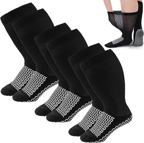 3 Pairs Bariatric Diabetic Socks Men Double Thread Extra Width Diabetic Non Binding Stockings XXL Non Slip Safety Hospital Socks with Grips for Seniors Patients Swollen Feet Lymphedema in Saudi Arabia