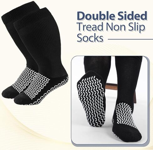 3 Pairs Bariatric Diabetic Socks Men Double Thread Extra Width Diabetic Non Binding Stockings XXL Non Slip Safety Hospital Socks with Grips for Seniors Patients Swollen Feet Lymphedema in Saudi Arabia