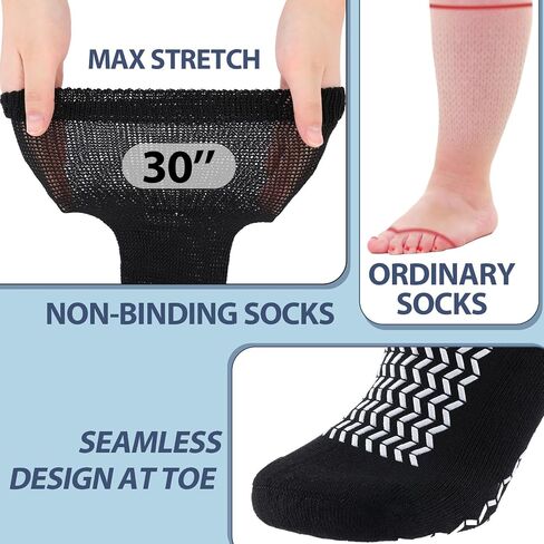 3 Pairs Bariatric Diabetic Socks Men Double Thread Extra Width Diabetic Non Binding Stockings XXL Non Slip Safety Hospital Socks with Grips for Seniors Patients Swollen Feet Lymphedema in Saudi Arabia
