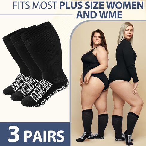 3 Pairs Bariatric Diabetic Socks Men Double Thread Extra Width Diabetic Non Binding Stockings XXL Non Slip Safety Hospital Socks with Grips for Seniors Patients Swollen Feet Lymphedema in Saudi Arabia