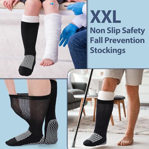 3 Pairs Bariatric Diabetic Socks Men Double Thread Extra Width Diabetic Non Binding Stockings XXL Non Slip Safety Hospital Socks with Grips for Seniors Patients Swollen Feet Lymphedema in Saudi Arabia