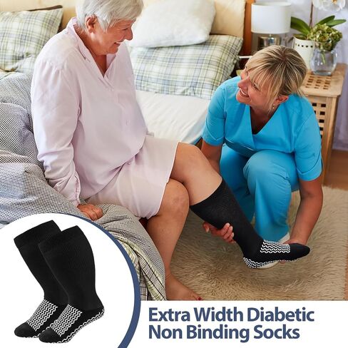 3 Pairs Bariatric Diabetic Socks Men Double Thread Extra Width Diabetic Non Binding Stockings XXL Non Slip Safety Hospital Socks with Grips for Seniors Patients Swollen Feet Lymphedema in Saudi Arabia