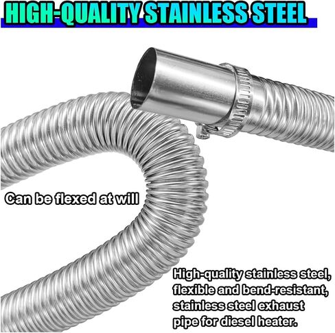 23.6 Inches Stainless Steel Exhaust Hose, 1 Inch Flexible Tank Diesel Heater Exhaust Pipe with 2 Hose Clamps, Air Heater Exhaust Tubing for Gas Fuel Tank Vent Hose (23.6 inch) in Saudi Arabia
