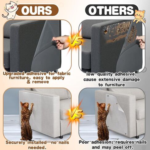 Cat Scratch Furniture Protector - Specially Designed for Leather Furniture, Easy to Remove Anti-Scratch Couch Protector from Cat Claws, No Pins, 8 Pack in Kuwait