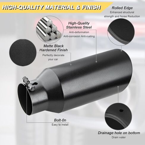 طرف عادم مدخل 4 بوصة ، 6 "مخرج 15" طوّل طول أنبوب عادم من الفولاذ المقاوم للصدأ ، الترباس ، حافة مدفوقة ، قطع زاوية أنيقة مائلة ، أنبوب مصقول ، أسود in Kuwait