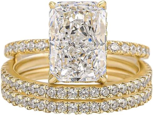 3.5CT Radiant Cut Engagement Rings for Women, D Color VVS1 Solitaire AAAAA CZ Simulated Diamond Ring, 18K White/Yellow Gold Plated Lab Grown Diamond Wedding Bands Set in Saudi Arabia