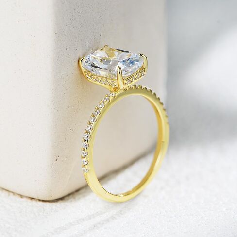 3.5CT Radiant Cut Engagement Rings for Women, D Color VVS1 Solitaire AAAAA CZ Simulated Diamond Ring, 18K White/Yellow Gold Plated Lab Grown Diamond Wedding Bands Set in Saudi Arabia