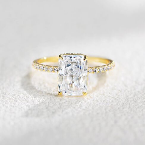 3.5CT Radiant Cut Engagement Rings for Women, D Color VVS1 Solitaire AAAAA CZ Simulated Diamond Ring, 18K White/Yellow Gold Plated Lab Grown Diamond Wedding Bands Set in Saudi Arabia