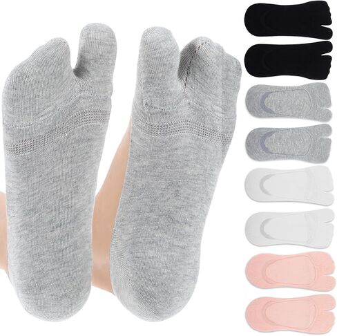 4 Pairs Flip Flop Socks, 4 Colors Tabi Socks, Low Cut Flop Sock, Japanese Toes Separated Sock for Flip-Flop and Geta, Non Slip No Show Stocking for Women and Men (Black, White, Gray, Flesh-Pink) in Saudi Arabia