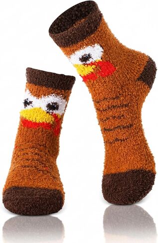 Thanksgiving Turkey Fuzzy Socks Fluffy Cozy Slipper Socks Women's Coral Fleece Stocking Fall Thanksgiving Autumn Gifts Brown One Size in Saudi Arabia