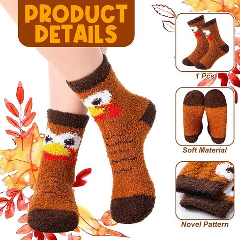 Thanksgiving Turkey Fuzzy Socks Fluffy Cozy Slipper Socks Women's Coral Fleece Stocking Fall Thanksgiving Autumn Gifts Brown One Size in Saudi Arabia