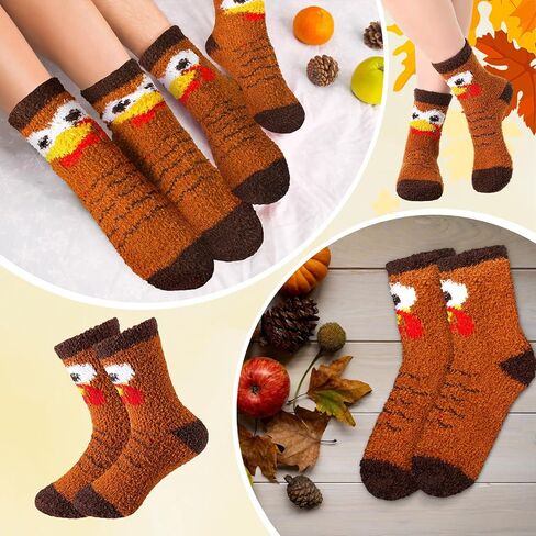 Thanksgiving Turkey Fuzzy Socks Fluffy Cozy Slipper Socks Women's Coral Fleece Stocking Fall Thanksgiving Autumn Gifts Brown One Size in Saudi Arabia