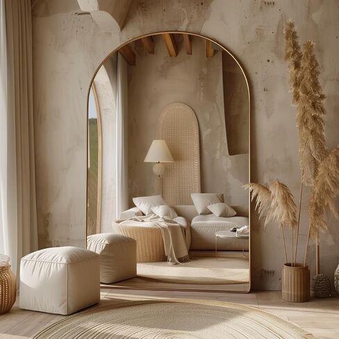 Oversized Arched Mirror 70x39 - Gold Thin Frame, Explosion-Proof Glass, Full-Length in Saudi Arabia