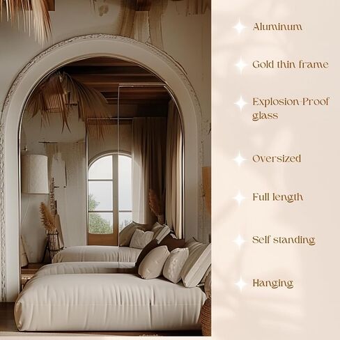 Oversized Arched Mirror 70x39 - Gold Thin Frame, Explosion-Proof Glass, Full-Length in Saudi Arabia