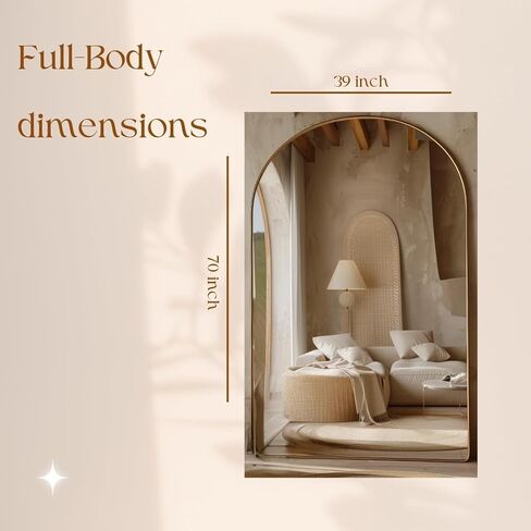 Oversized Arched Mirror 70x39 - Gold Thin Frame, Explosion-Proof Glass, Full-Length in Saudi Arabia