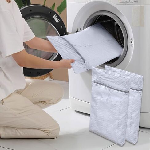 3pcs أكياس غسيل متينة لشبكة العسل ، أكياس الملابس الداخلية لغسل الملابس الشهية ، الجوارب ، حقيبة غسيل سفر ، أبيض (12 × 16 بوصة) in Saudi Arabia