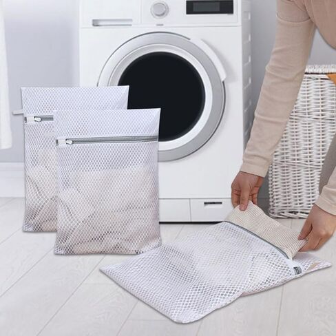 3pcs أكياس غسيل متينة لشبكة العسل ، أكياس الملابس الداخلية لغسل الملابس الشهية ، الجوارب ، حقيبة غسيل سفر ، أبيض (12 × 16 بوصة) in Saudi Arabia