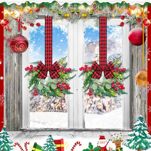 4pcs Small Christmas Wreath, 12.6 Inch Mini Cabinet Wreaths for Kitchen, Christmas Kitchen Decor with Ribbon Bows Red Berry Window Wreath for for Xmas Porch Wall Door Decor in Saudi Arabia