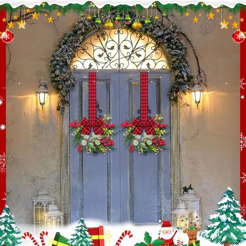 4pcs Small Christmas Wreath, 12.6 Inch Mini Cabinet Wreaths for Kitchen, Christmas Kitchen Decor with Ribbon Bows Red Berry Window Wreath for for Xmas Porch Wall Door Decor in Saudi Arabia