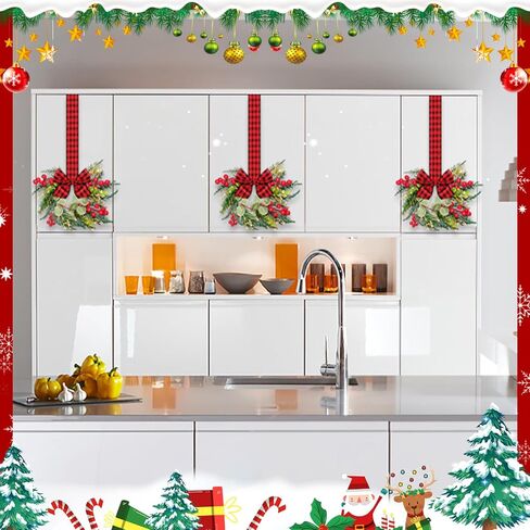 4pcs Small Christmas Wreath, 12.6 Inch Mini Cabinet Wreaths for Kitchen, Christmas Kitchen Decor with Ribbon Bows Red Berry Window Wreath for for Xmas Porch Wall Door Decor in Saudi Arabia