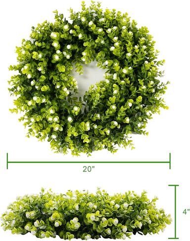 REALIFE 20" Boxwood Wreath Decorations for Home Artificial Wreath for Front Door Wreath with Gypsophila for Valentine Thanksgiving Wedding Party Decorations Wreath Outdoor and Indoor Fall Wreath in Kuwait