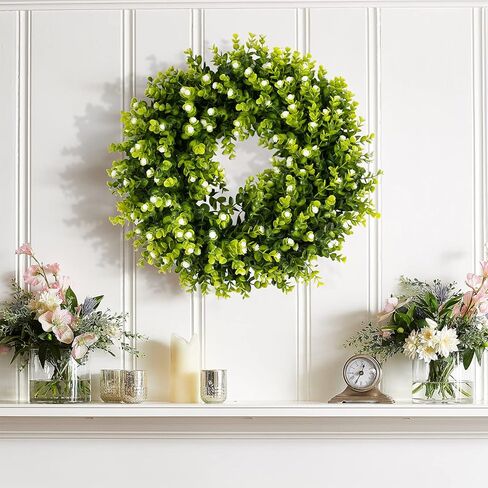 REALIFE 20" Boxwood Wreath Decorations for Home Artificial Wreath for Front Door Wreath with Gypsophila for Valentine Thanksgiving Wedding Party Decorations Wreath Outdoor and Indoor Fall Wreath in Kuwait