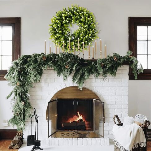 REALIFE 20" Boxwood Wreath Decorations for Home Artificial Wreath for Front Door Wreath with Gypsophila for Valentine Thanksgiving Wedding Party Decorations Wreath Outdoor and Indoor Fall Wreath in Kuwait